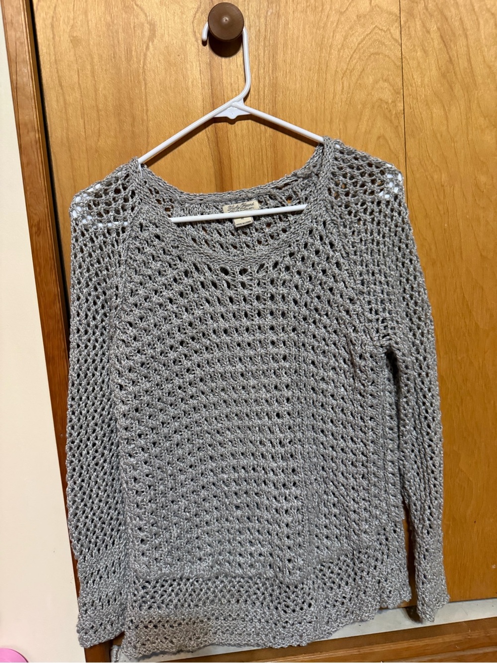 Lucky Brand Open-Knit Scoop Neck Sweater in Light Gray